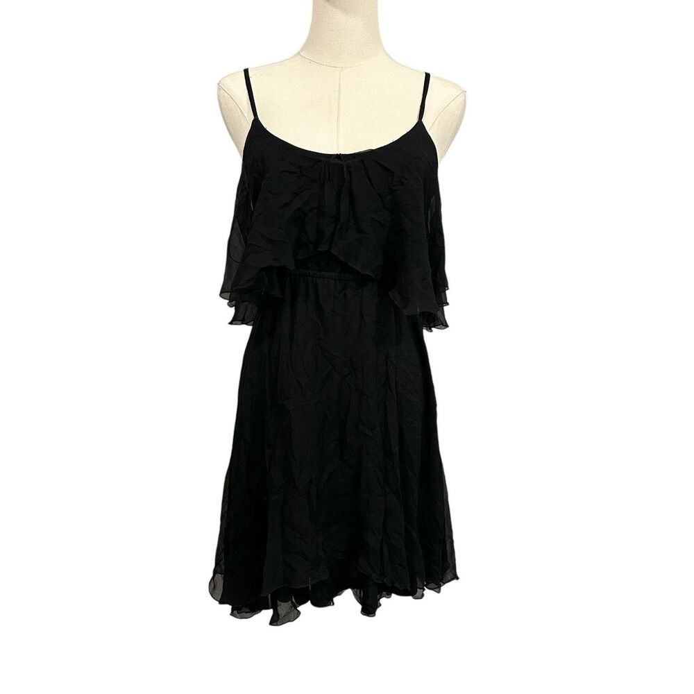 Traffic People Dress Black Tiered 100%‎ Silk Lined Flowy Sz Small Overlay Empire